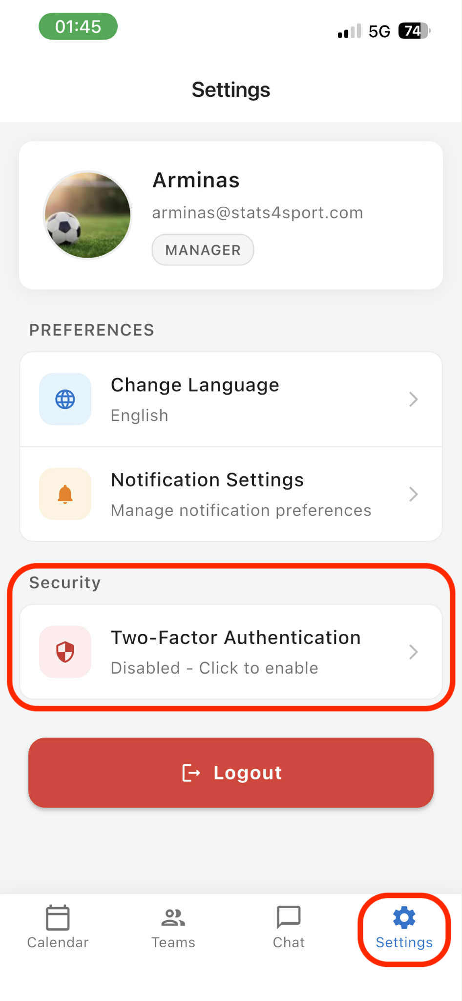 Two-Factor Authentication on ‘s4s Manager’ app — illustration