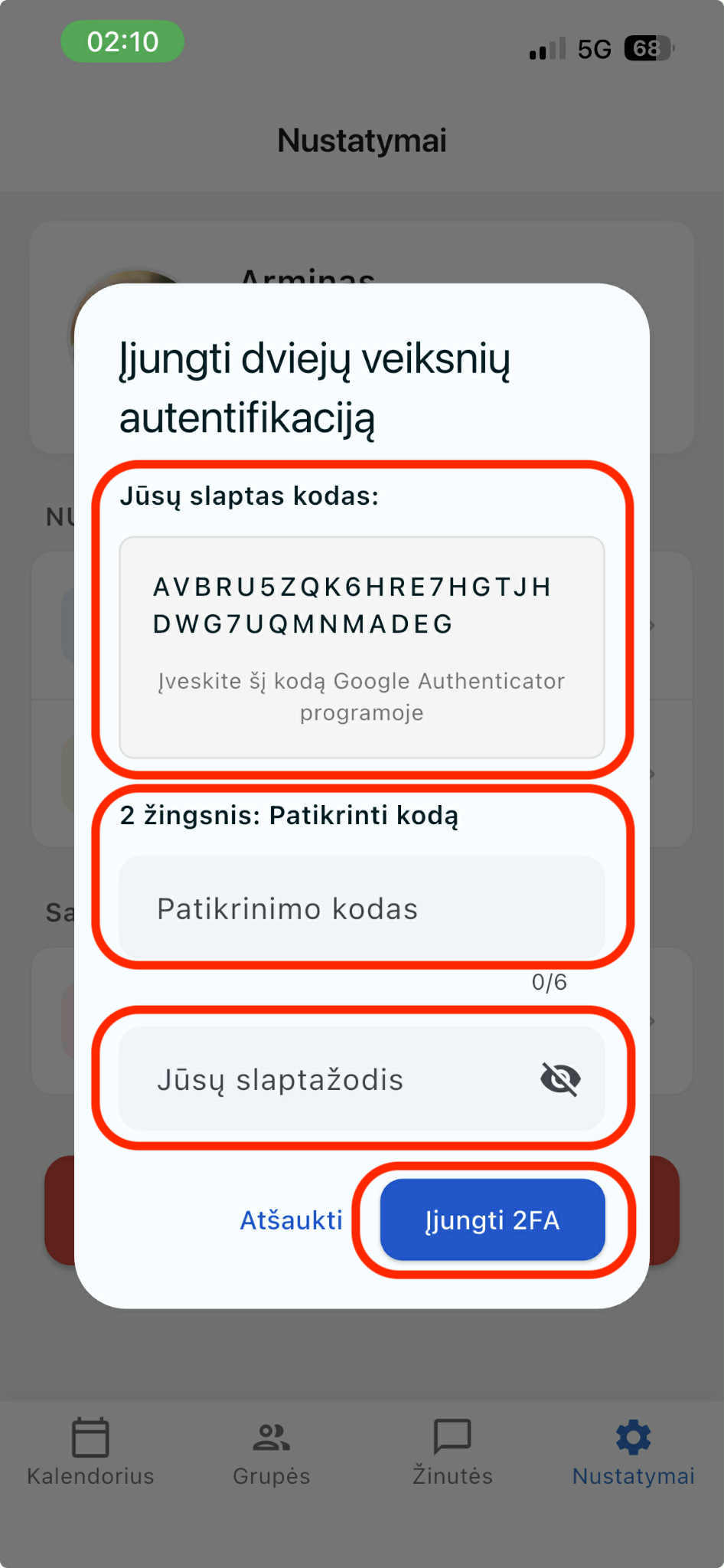 Dviejų veiksnių autentifikacija ‘s4s manager’ aplikacijoje — illustration