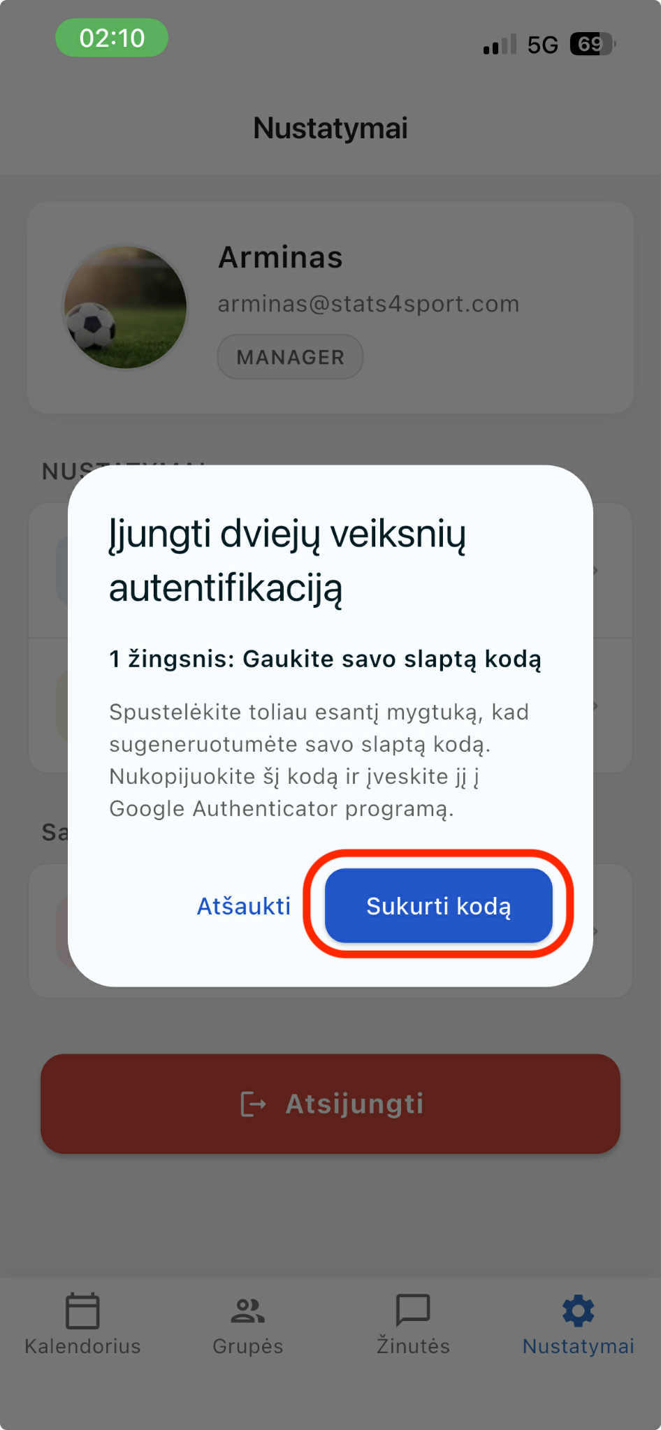 Dviejų veiksnių autentifikacija ‘s4s manager’ aplikacijoje — illustration